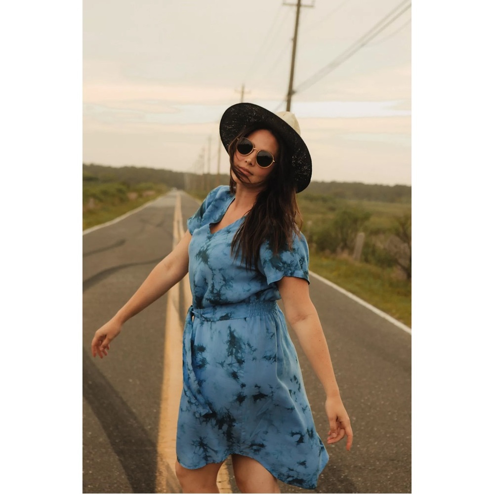 Cloth & Stone x Anthropologie Liv Tie-Front Mini Dress Blue Tie Dye Plus 2X